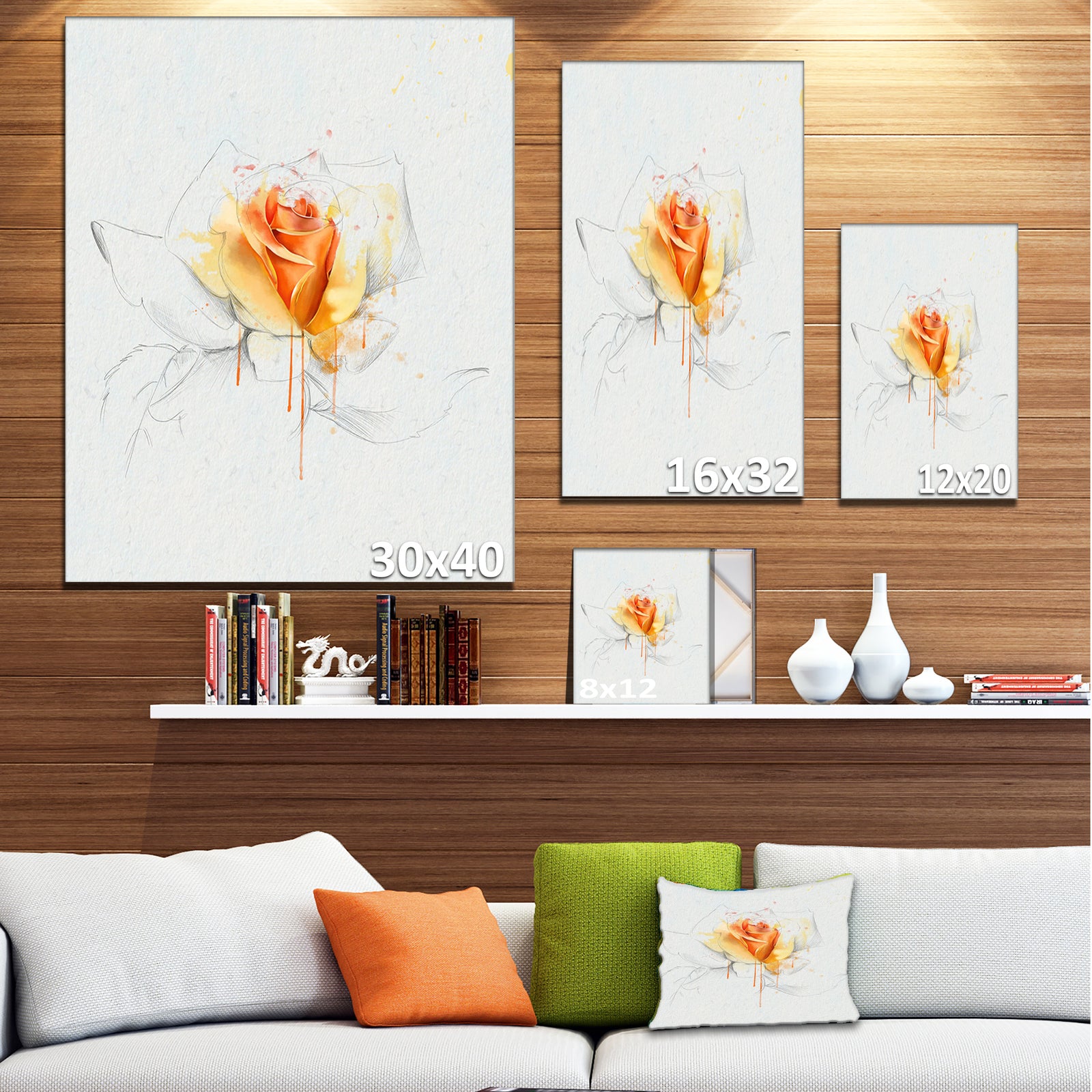 Yellow Rose Sketch on White Back - Flower Artwork on Canvas