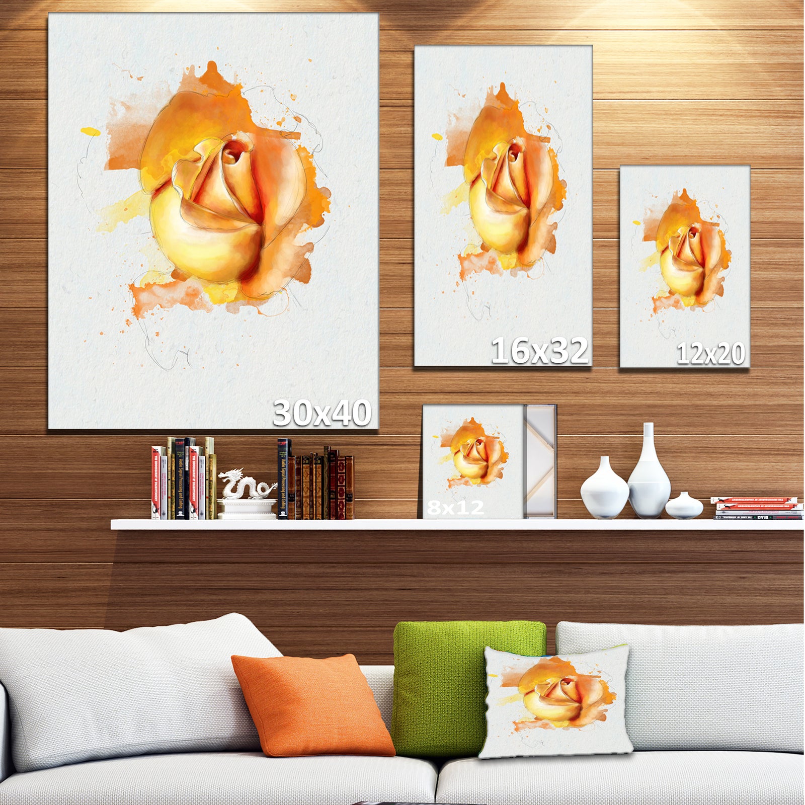 Yellow Rose Flower on White Back - Flower Artwork on Canvas
