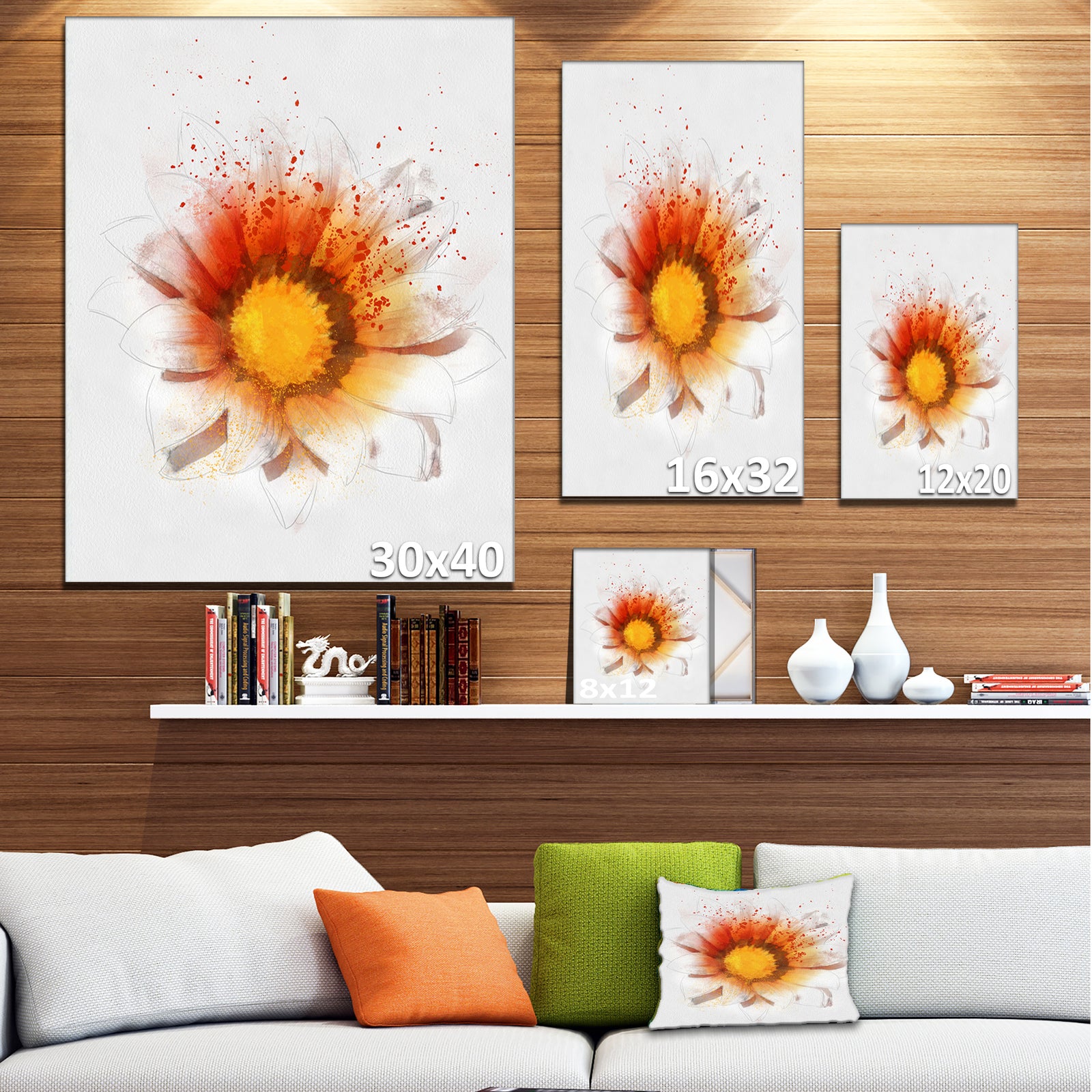 Yellow Orange Flower Watercolor - Flower Artwork on Canvas