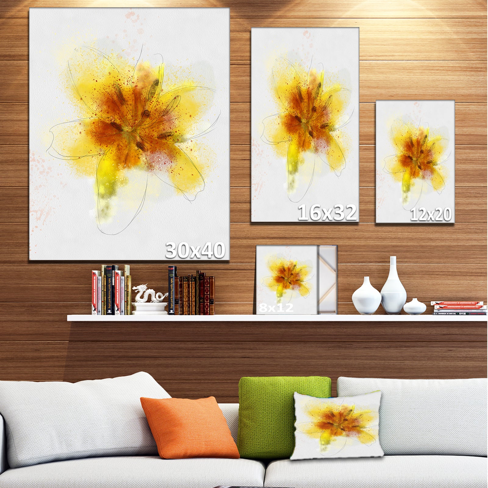 Yellow Flower Sketch on White - Flower Artwork on Canvas