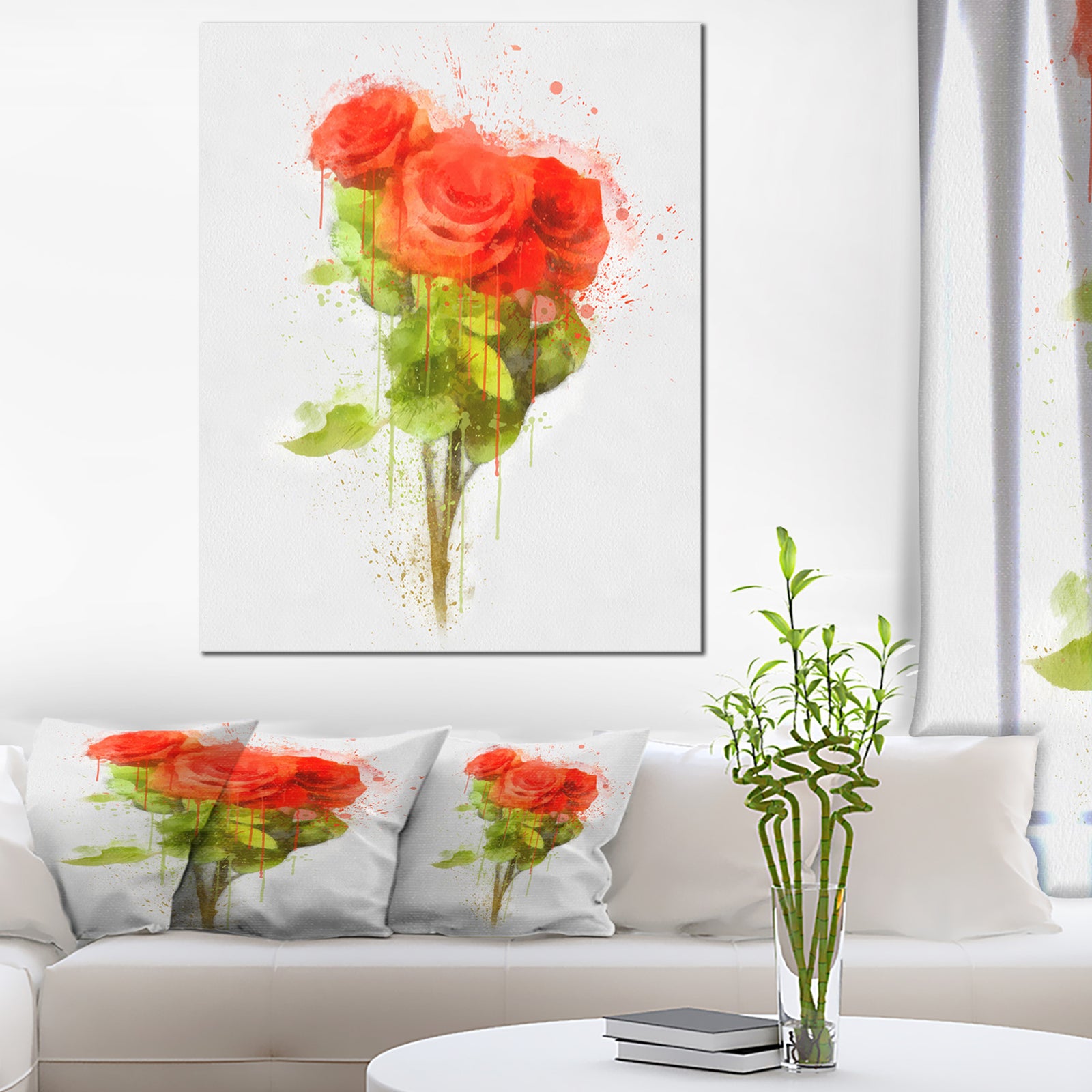Bunch of Red Roses Watercolor - Flower Artwork on Canvas