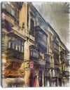 Old City Street Watercolor Painting - Large Cityscape Artwork on Canvas