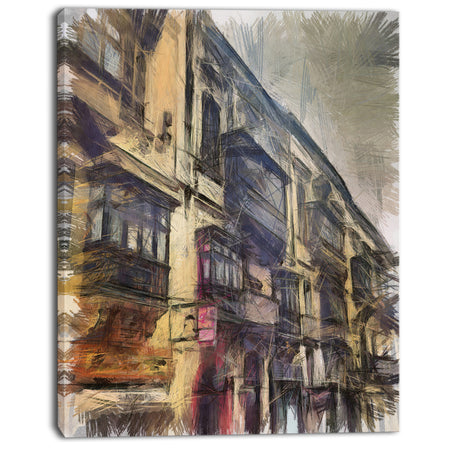 Old City Street Watercolor Painting - Large Cityscape Artwork on Canvas