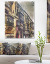 Old City Street Watercolor Painting - Large Cityscape Artwork on Canvas