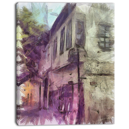 Old City Street Watercolor Sketch - Large Cityscape Artwork on Canvas