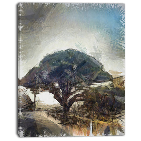 Lonely Oak Tree Watercolor Sketch - Large Landscape Canvas Art