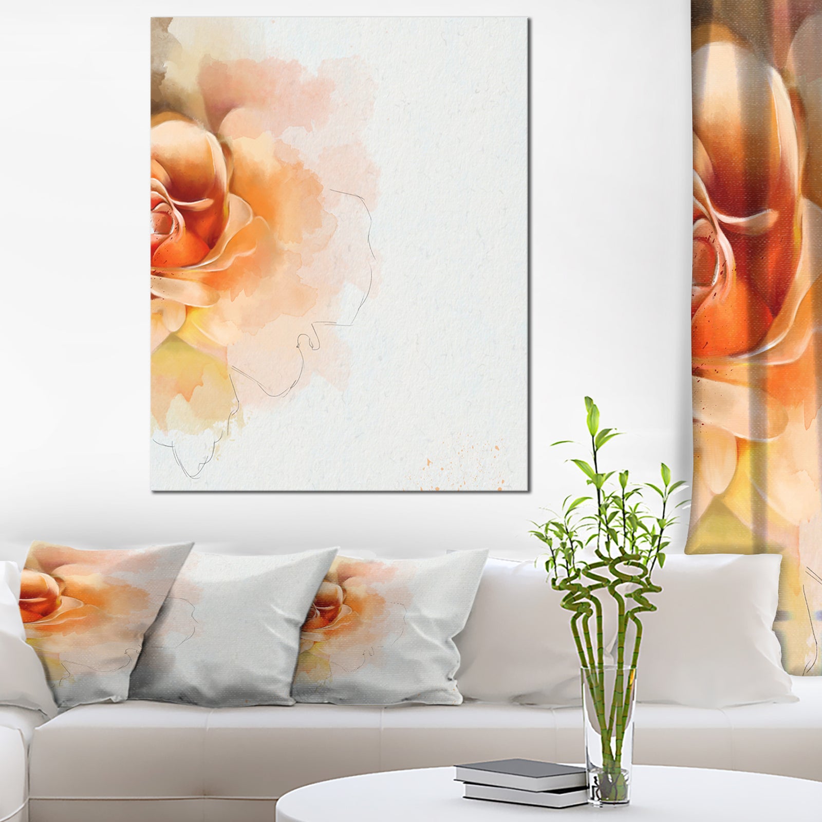 Orange Rose Flower Watercolor - Flower Artwork on Canvas