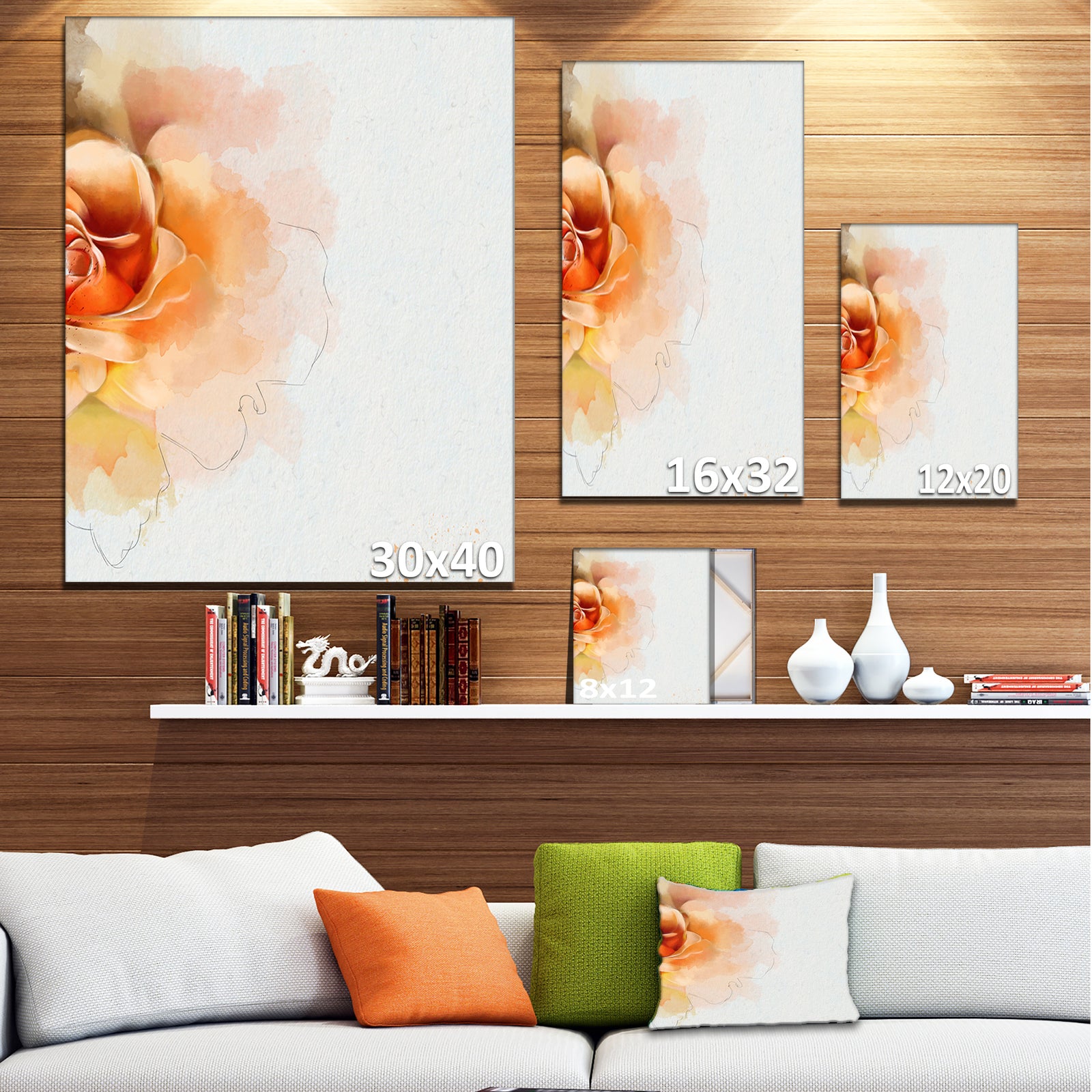 Orange Rose Flower Watercolor - Flower Artwork on Canvas