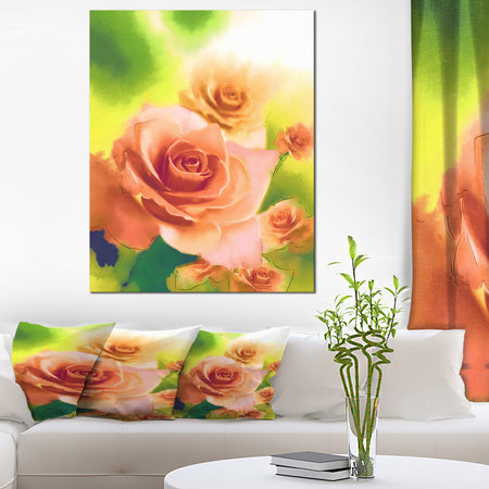 Beautiful Watercolor Roses on Green - Flower Artwork on Canvas