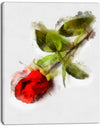 Red Rose with Stem Drawing - Flower Artwork on Canvas