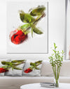 Red Rose with Stem Drawing - Flower Artwork on Canvas