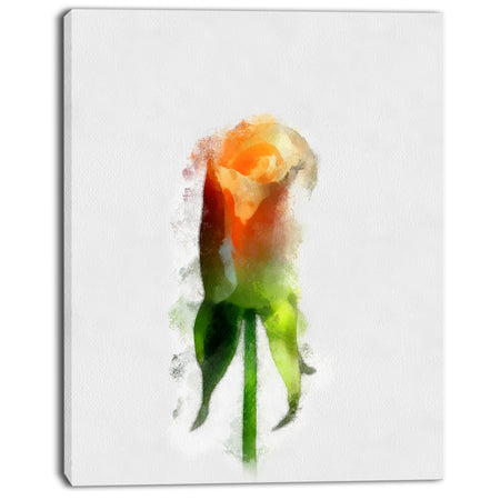 Yellow Rose with Steam Drawing - Flower Artwork on Canvas