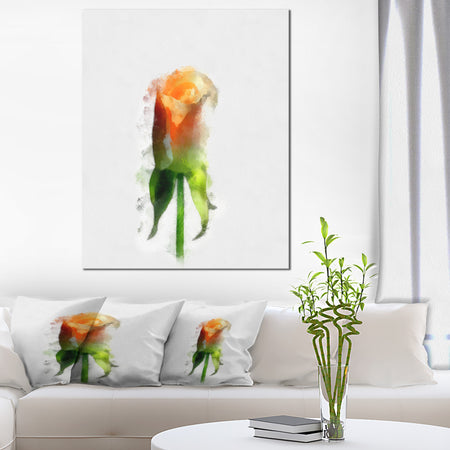 Yellow Rose with Steam Drawing - Flower Artwork on Canvas