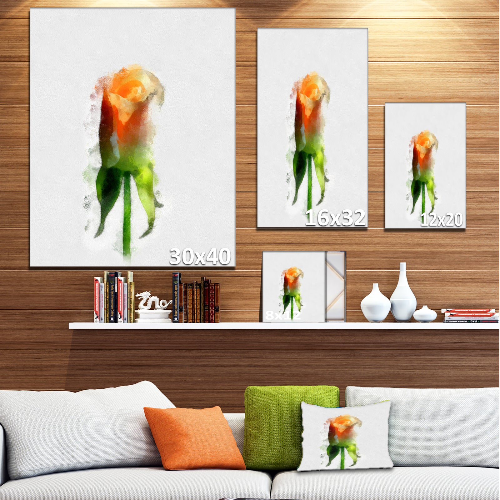 Yellow Rose with Steam Drawing - Flower Artwork on Canvas