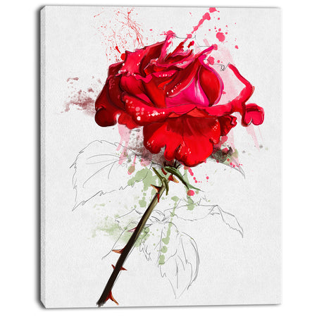 Rose Sketch with Stem on White - Flower Artwork on Canvas