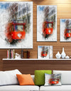 Red Trolley Car Watercolor Sketch - Large Cityscape Artwork on Canvas