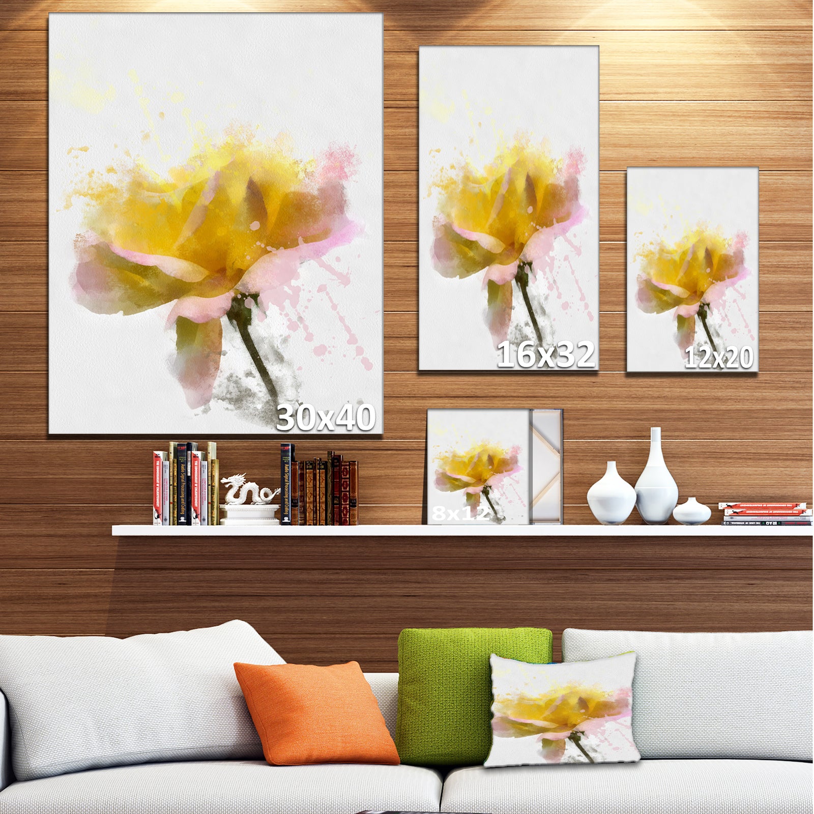 Yellow Rose with Green Stem - Flower Canvas Print Artwork