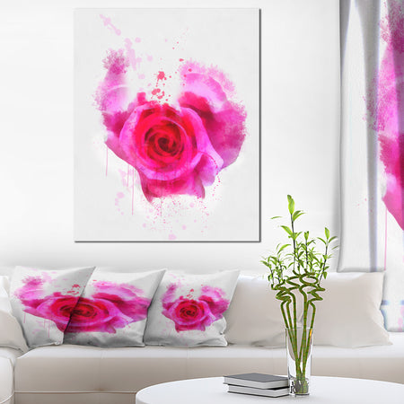 Pink Hand-drawn Rose on White - Flower Canvas Print Artwork