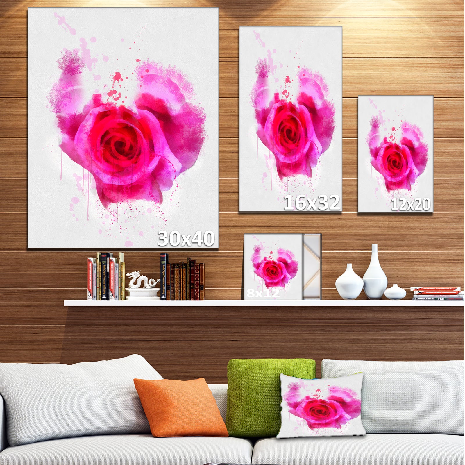 Pink Hand-drawn Rose on White - Flower Canvas Print Artwork