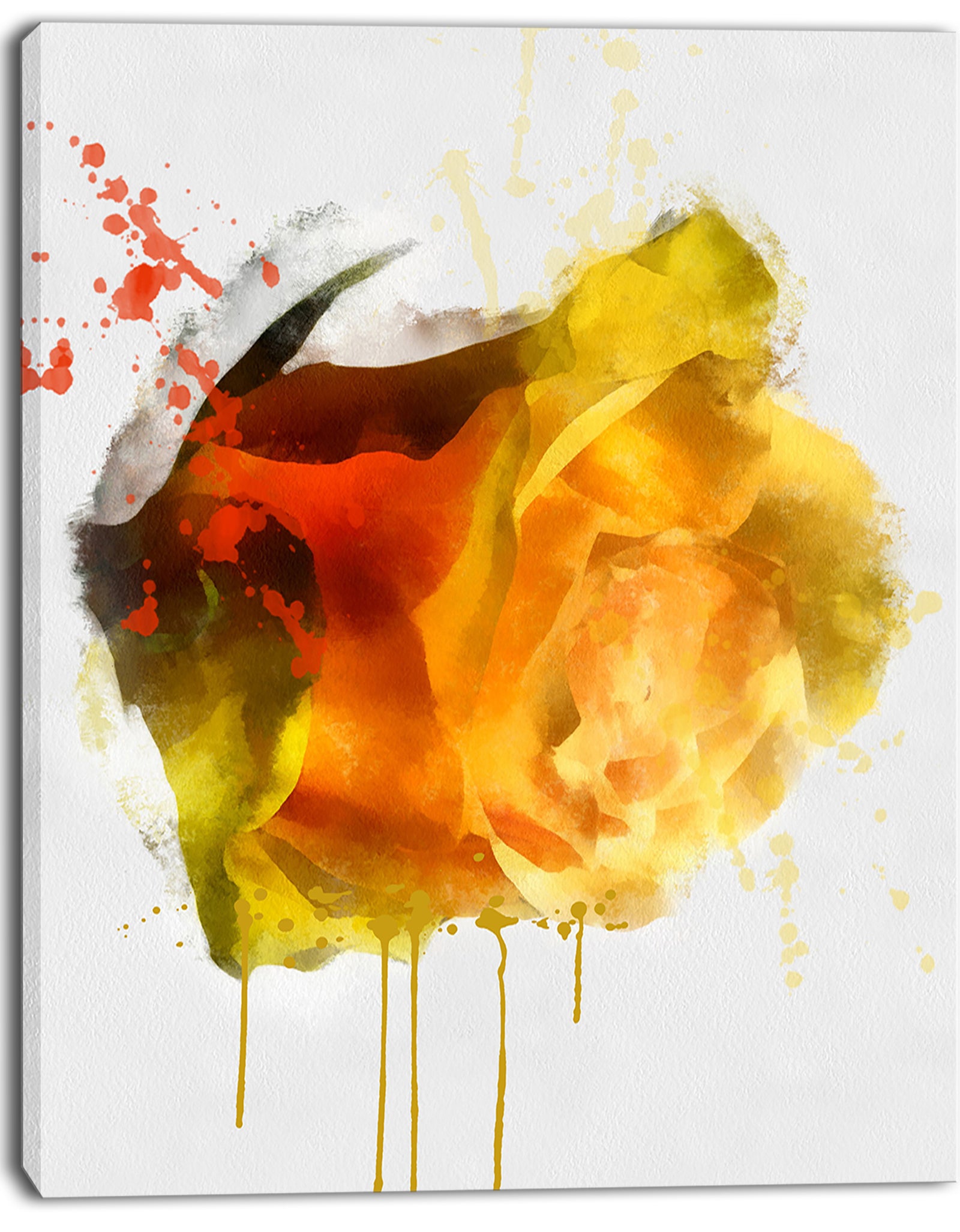 Yellow Hand-drawn Rose on White - Flower Canvas Print Artwork