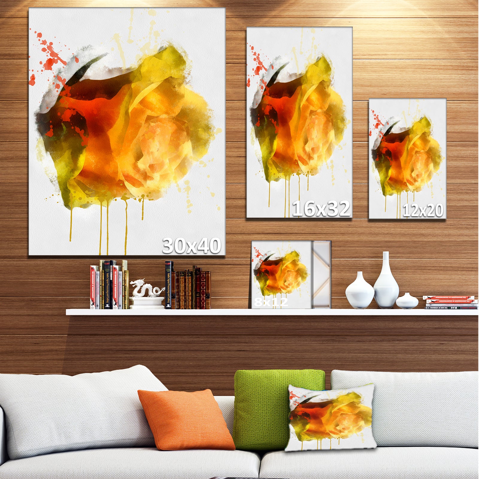 Yellow Hand-drawn Rose on White - Flower Canvas Print Artwork