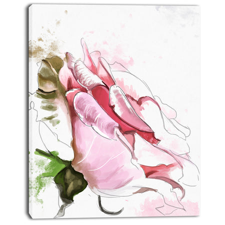 Pink Rose Illustration on White - Flower Canvas Print Artwork