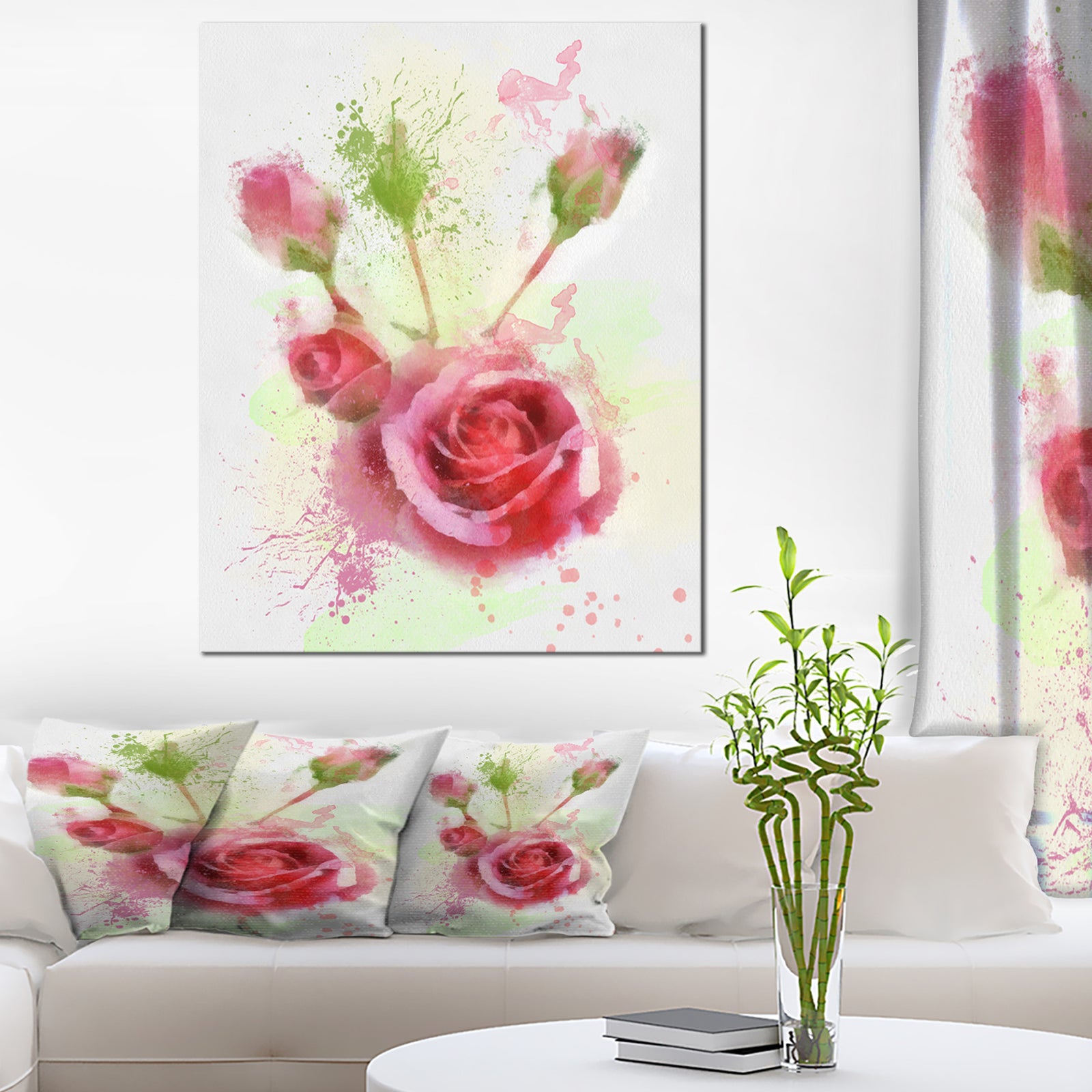 Bloomy and Budding Red Roses - Flower Canvas Print Artwork