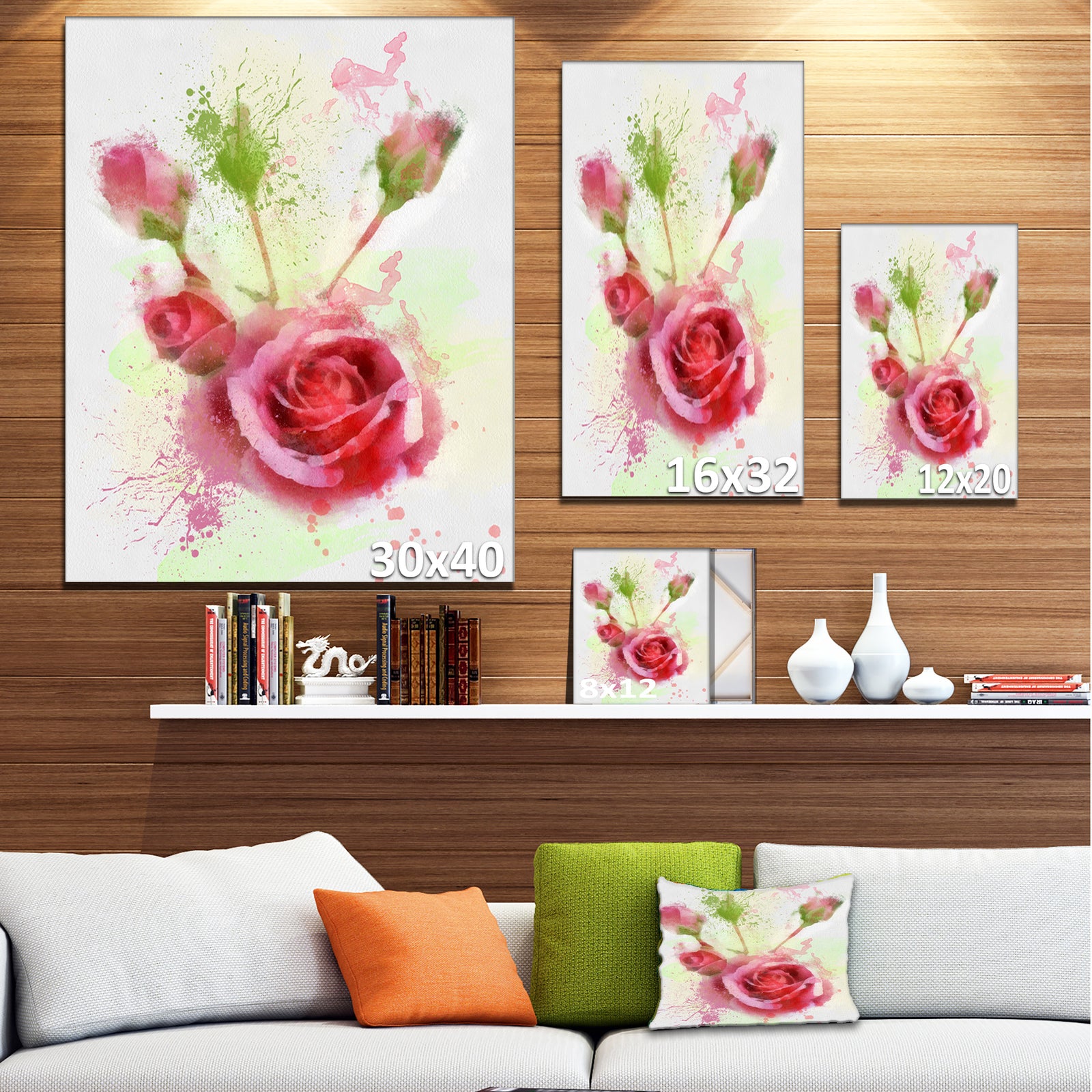 Bloomy and Budding Red Roses - Flower Canvas Print Artwork
