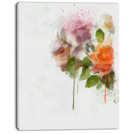 Pink and Orange Roses on White - Modern Forest Canvas Art