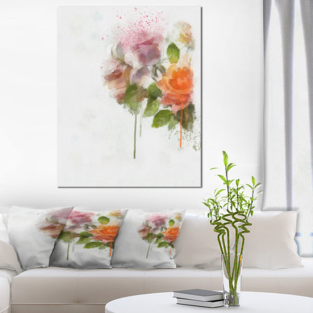 Pink and Orange Roses on White - Modern Forest Canvas Art