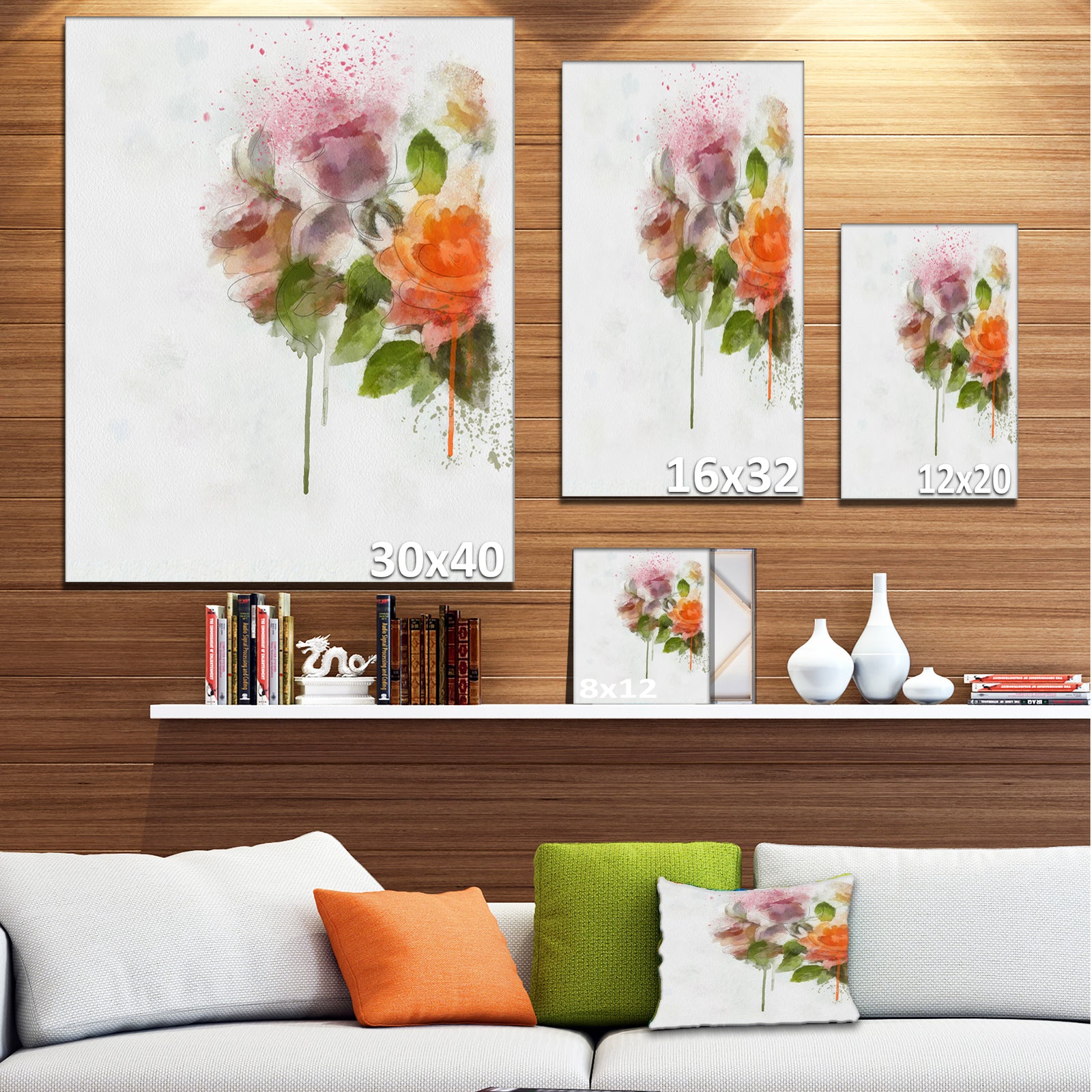 Pink and Orange Roses on White - Modern Forest Canvas Art