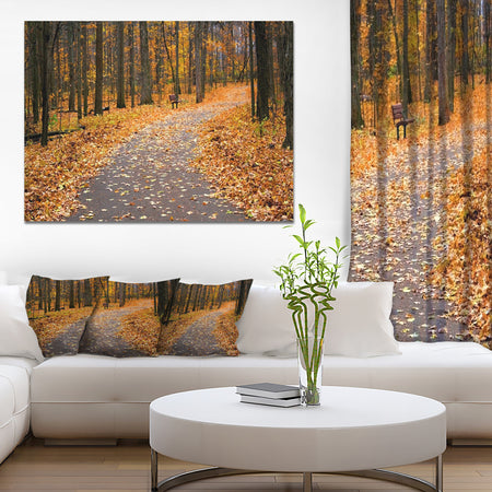 Autumn Walk Way with Fallen Leaves - Modern Forest Canvas Art