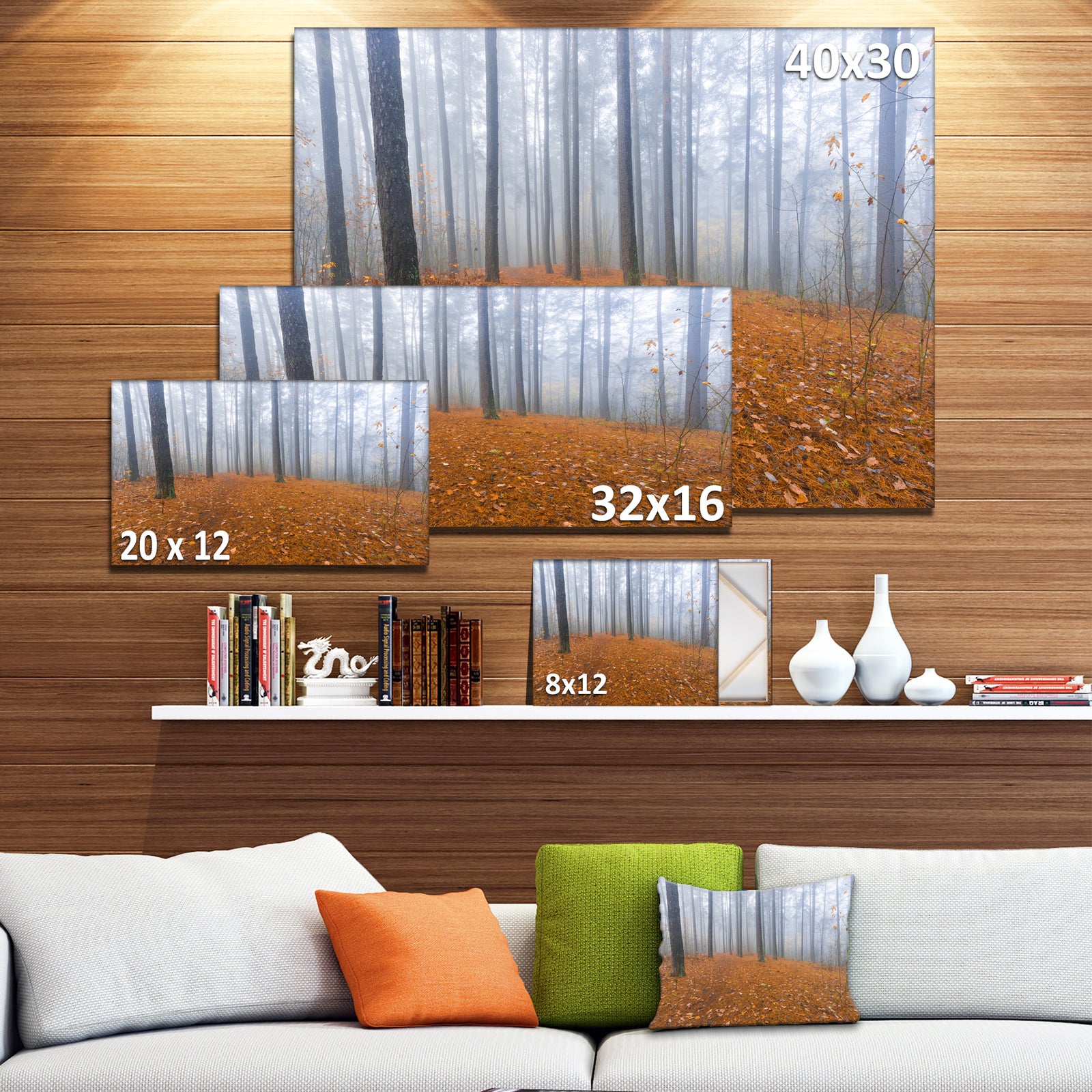 Foggy Forest and Fallen Leaves - Modern Forest Canvas Art