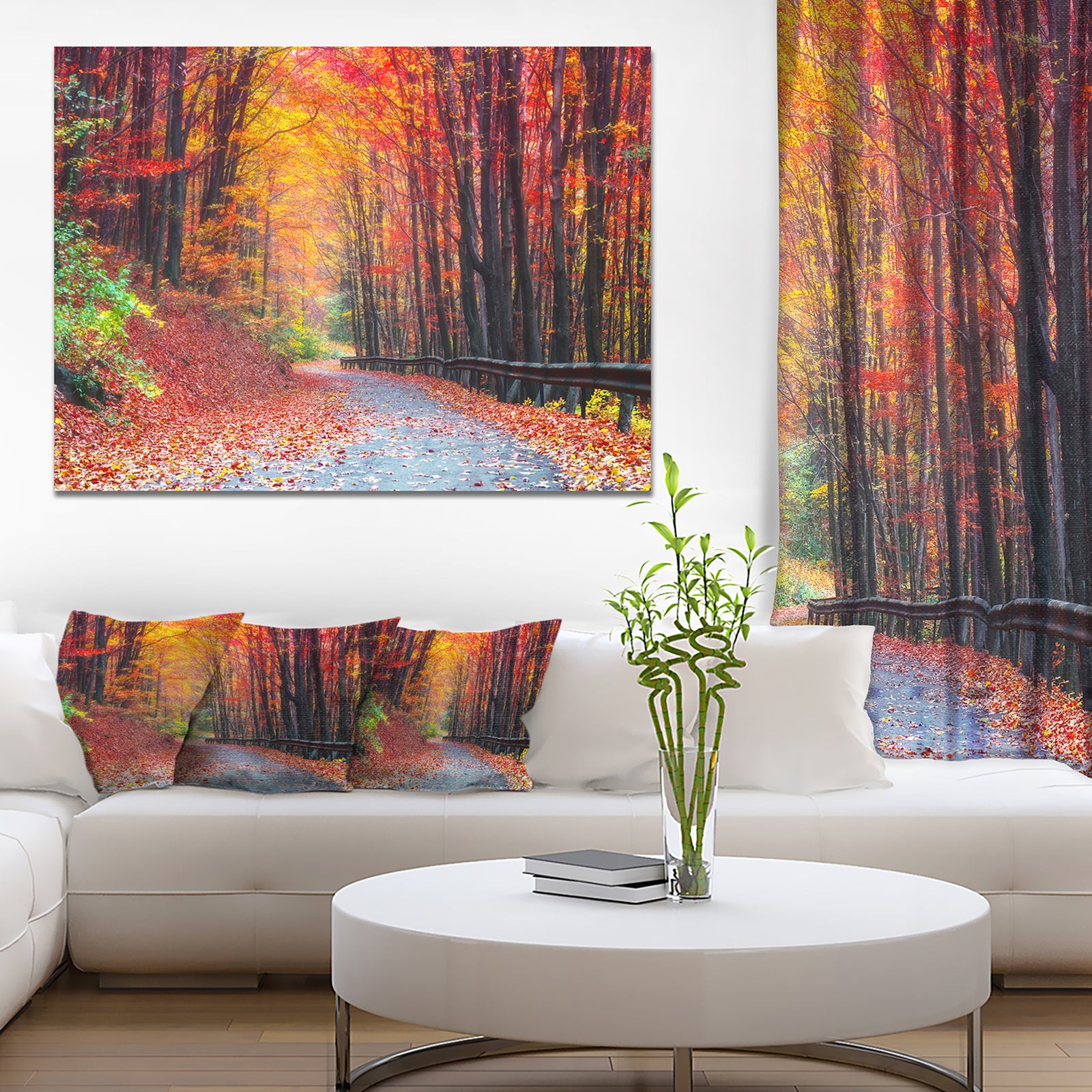 Road in Beautiful Autumn Forest - Modern Forest Canvas Art