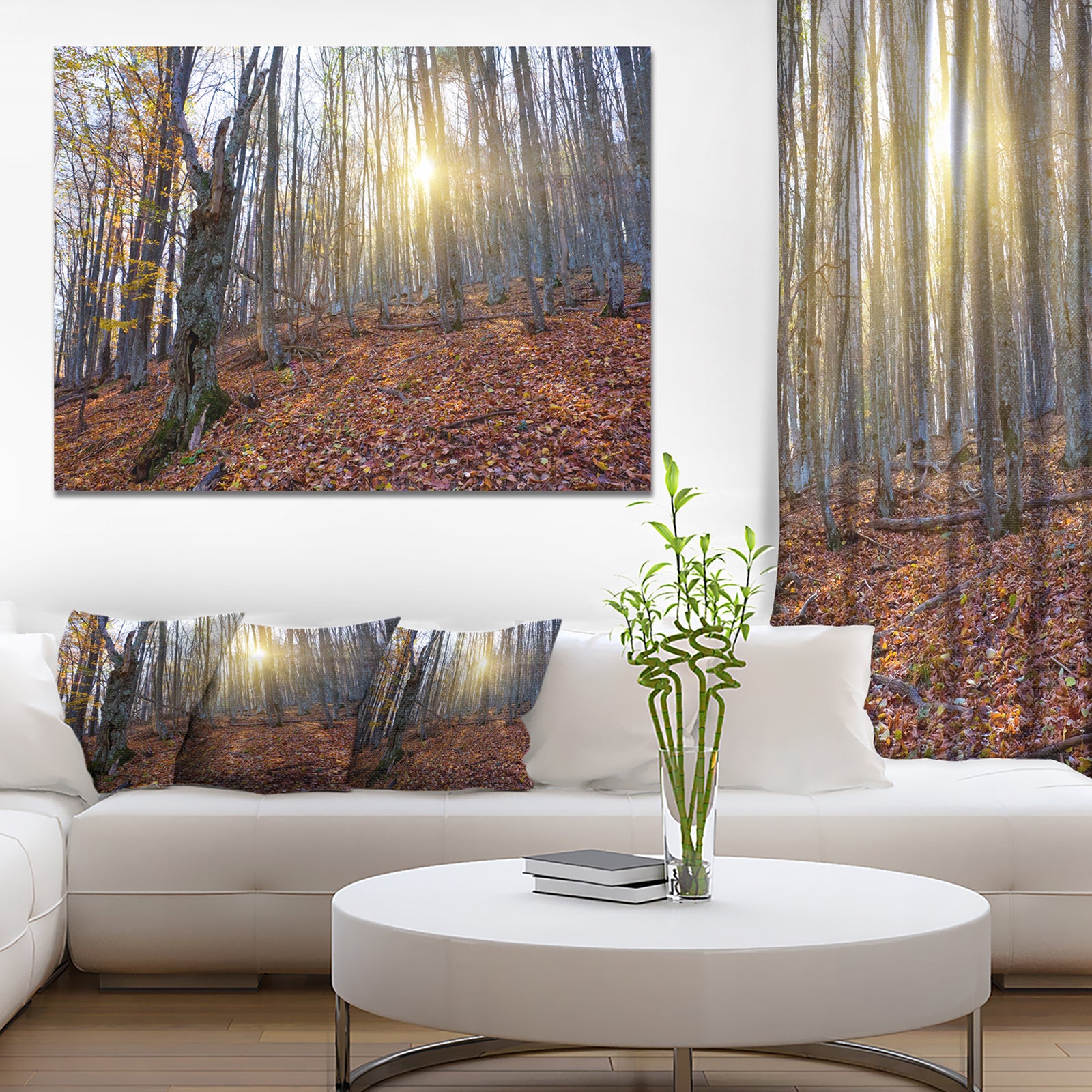 Setting Sun in Dense Fall Forest - Modern Forest Canvas Art