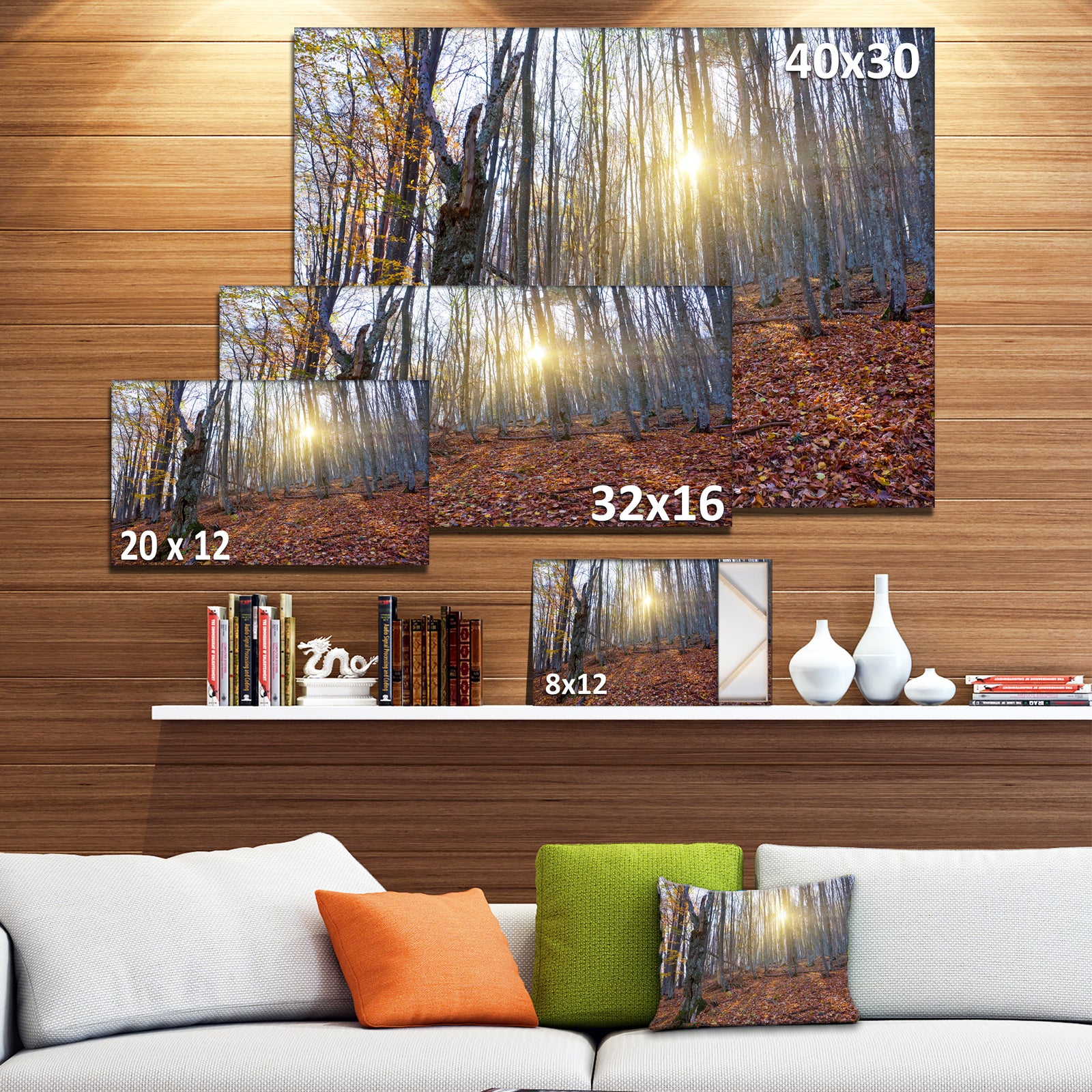 Setting Sun in Dense Fall Forest - Modern Forest Canvas Art