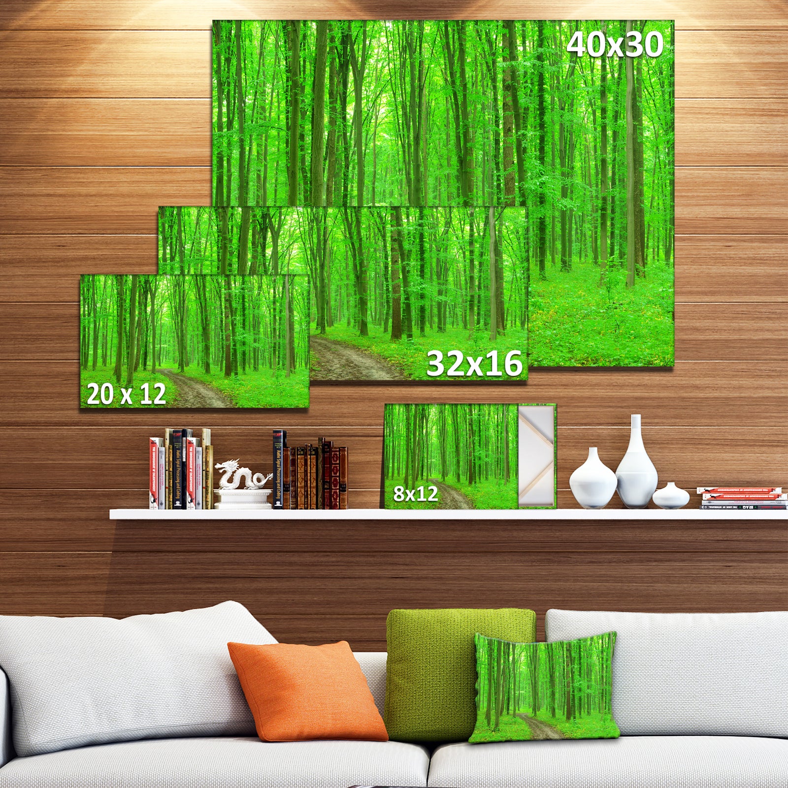 Pathway in Bright Green Forest - Modern Forest Canvas Art
