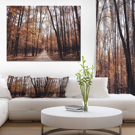Road in Autumn Golden Forest - Large Forest Canvas Art