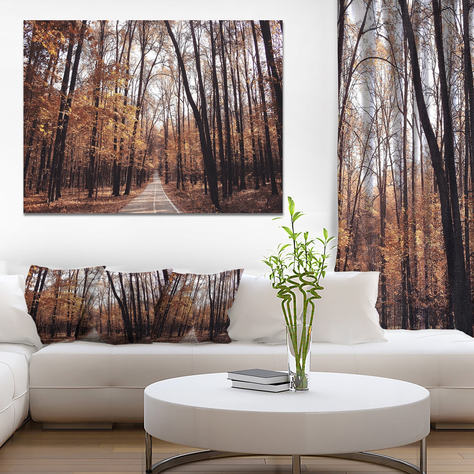 Road in Autumn Golden Forest - Large Forest Canvas Art