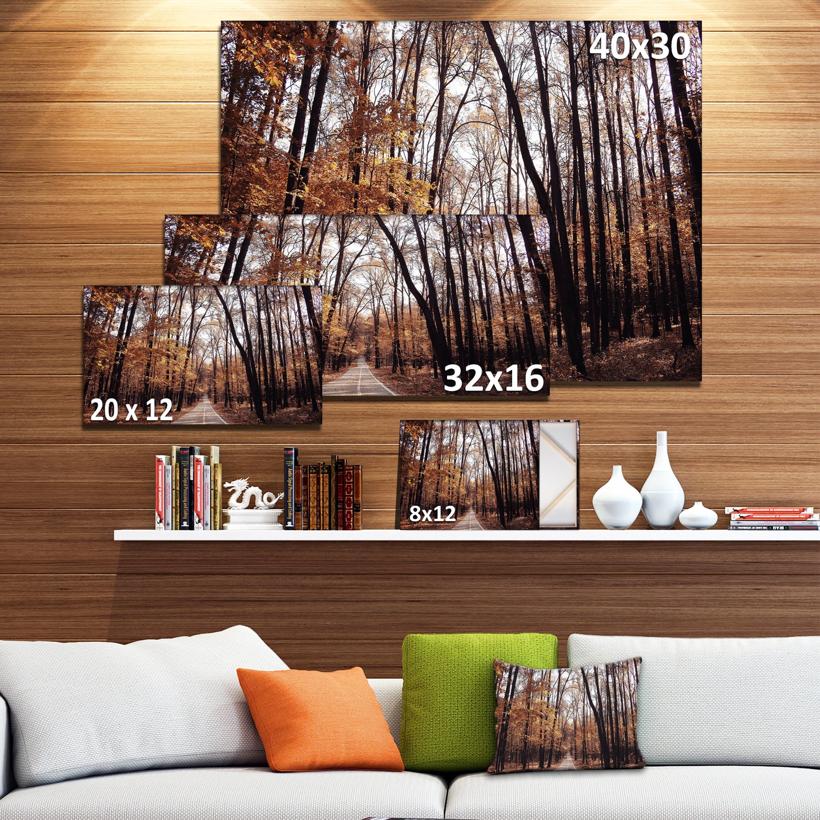 Road in Autumn Golden Forest - Large Forest Canvas Art
