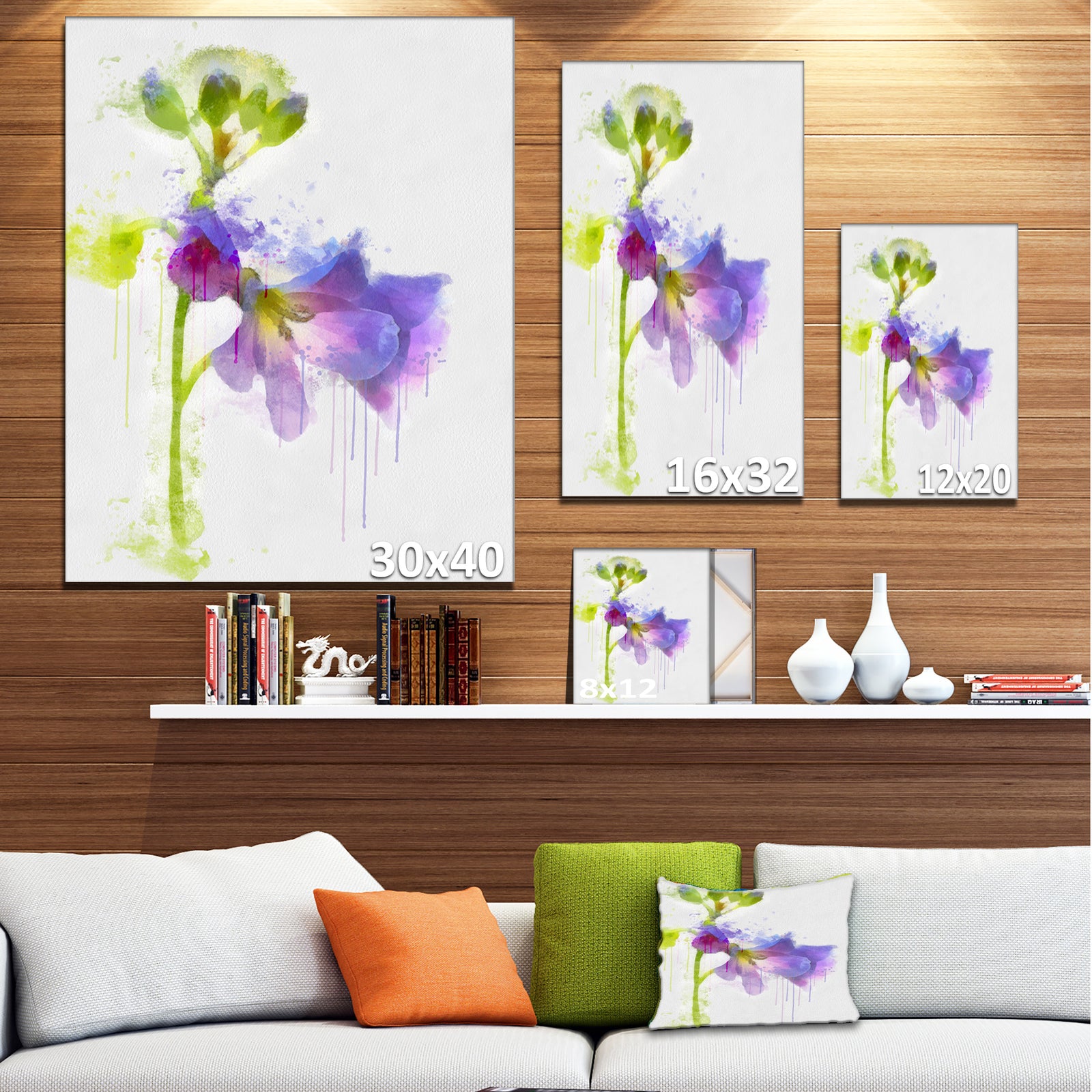 Blue Hand-drawn Eustoma Watercolor - Flower Canvas Print Artwork
