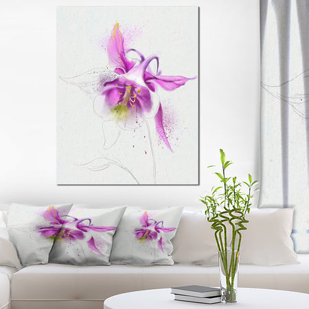Purple Aquilegia Watercolor Sketch - Flower Canvas Print Artwork