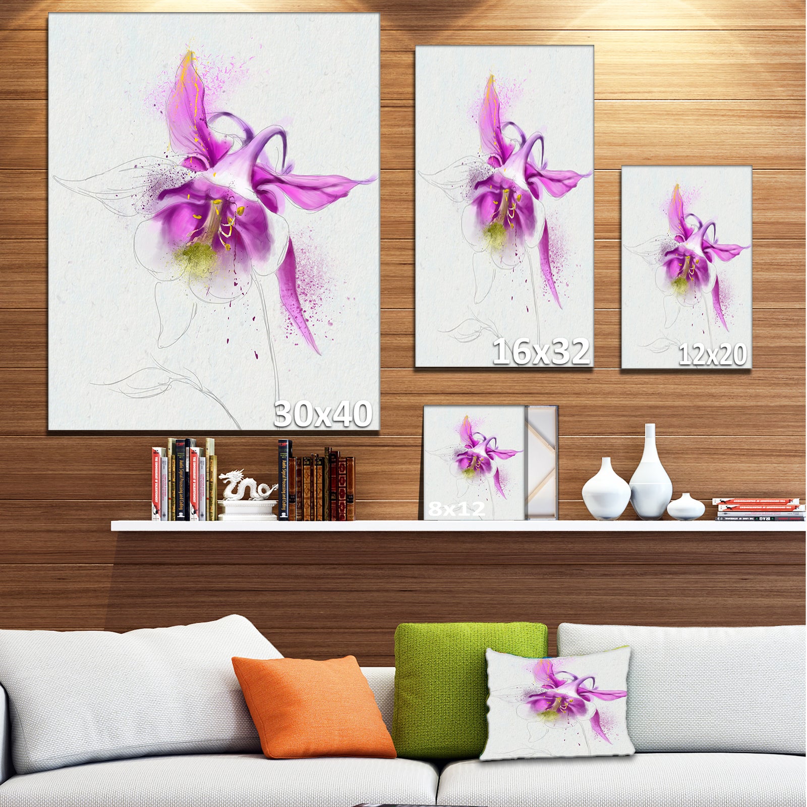 Purple Aquilegia Watercolor Sketch - Flower Canvas Print Artwork
