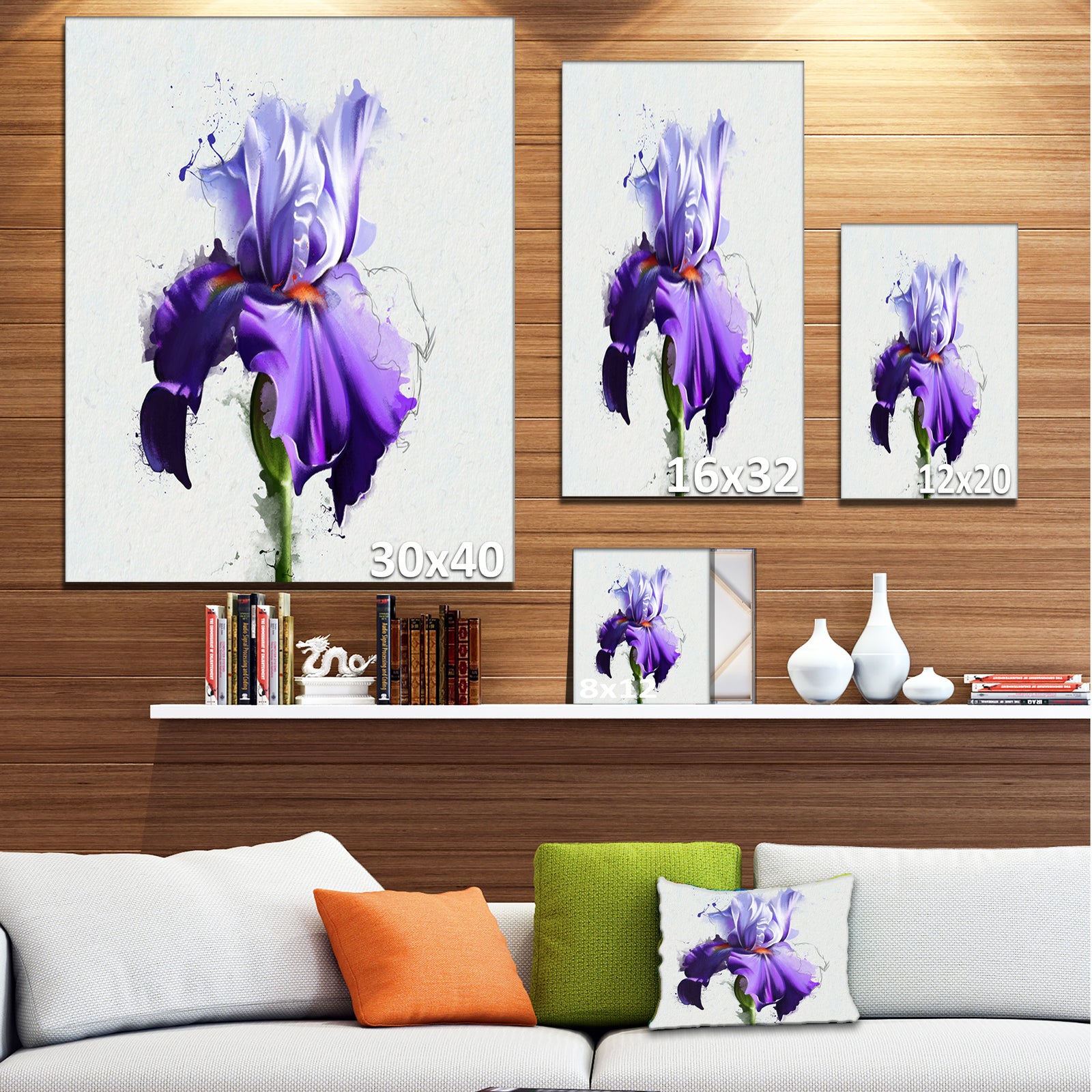 Beautiful Blue Iris Watercolor Sketch - Flower Canvas Print Artwork