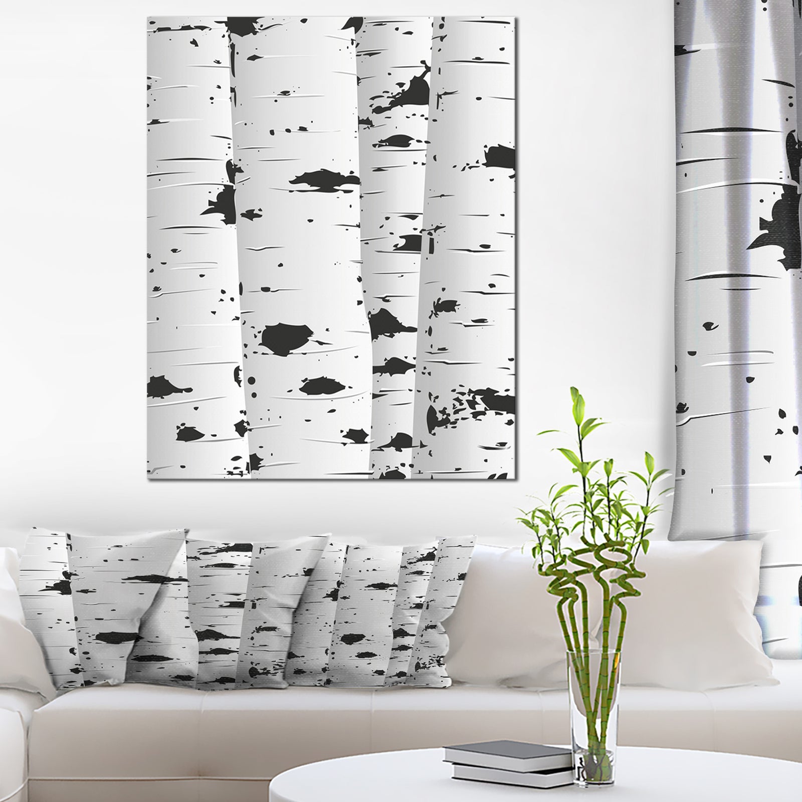 Birch Tree Black and White Texture - Modern Landscape Canvas Art
