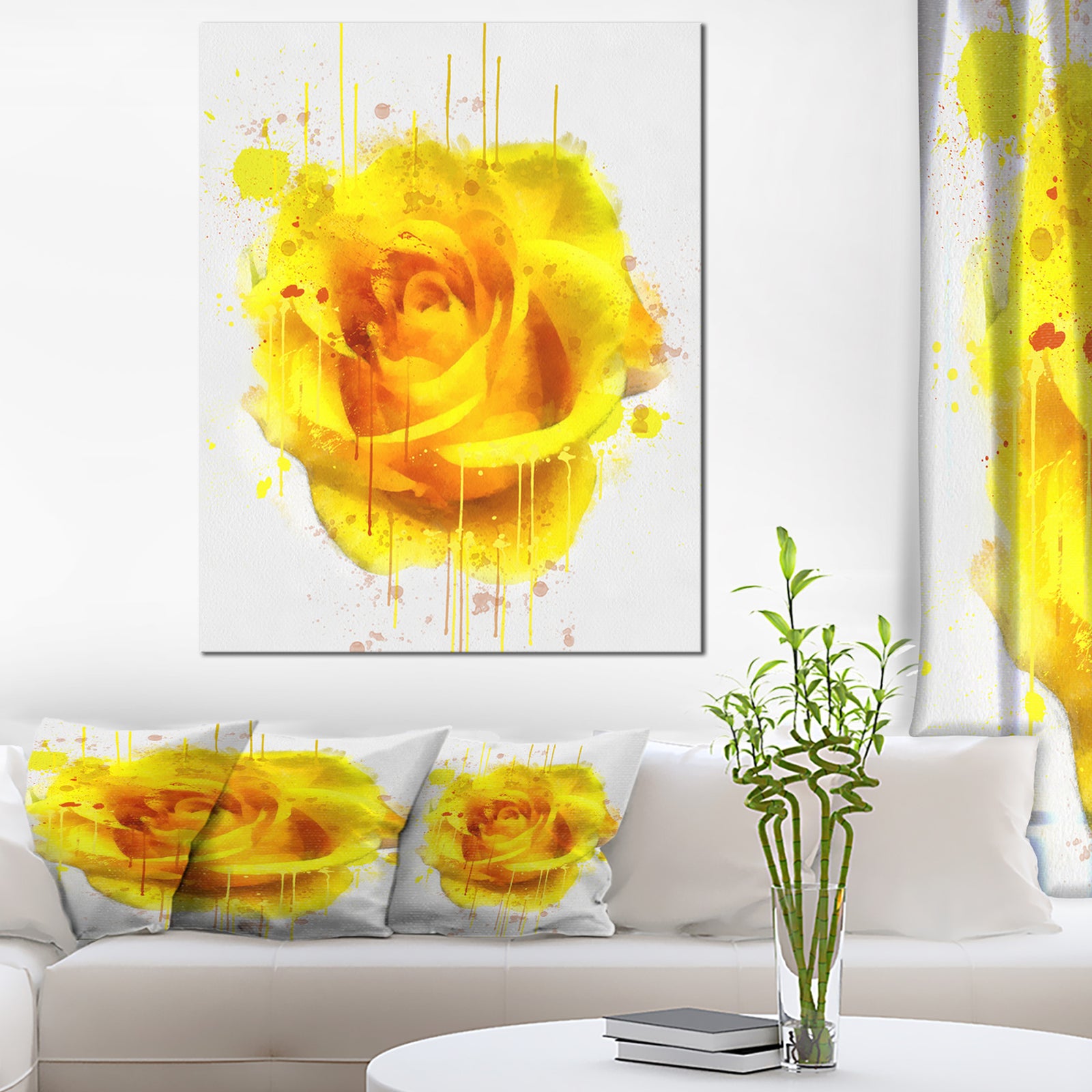 Beautiful Rose in Yellow Watercolor - Flower Canvas Print Artwork