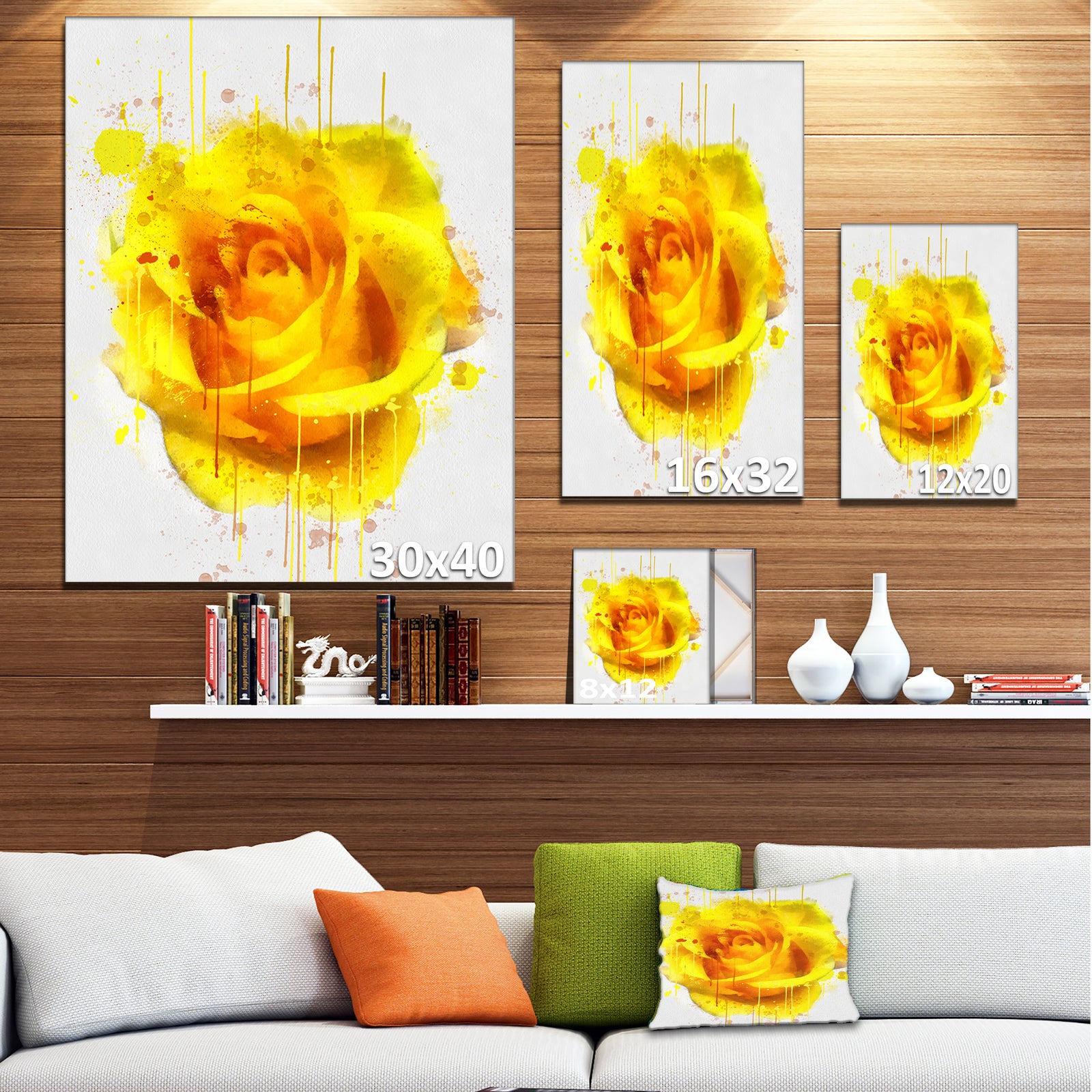 Beautiful Rose in Yellow Watercolor - Flower Canvas Print Artwork