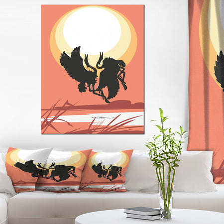 Birds at Sunset Vector Drawing - Large Abstract Canvas Wall Art