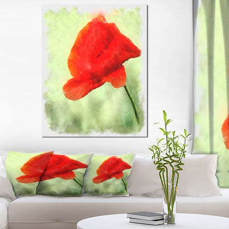 Big Red Poppy Flower Watercolor - Flower Canvas Print Artwork