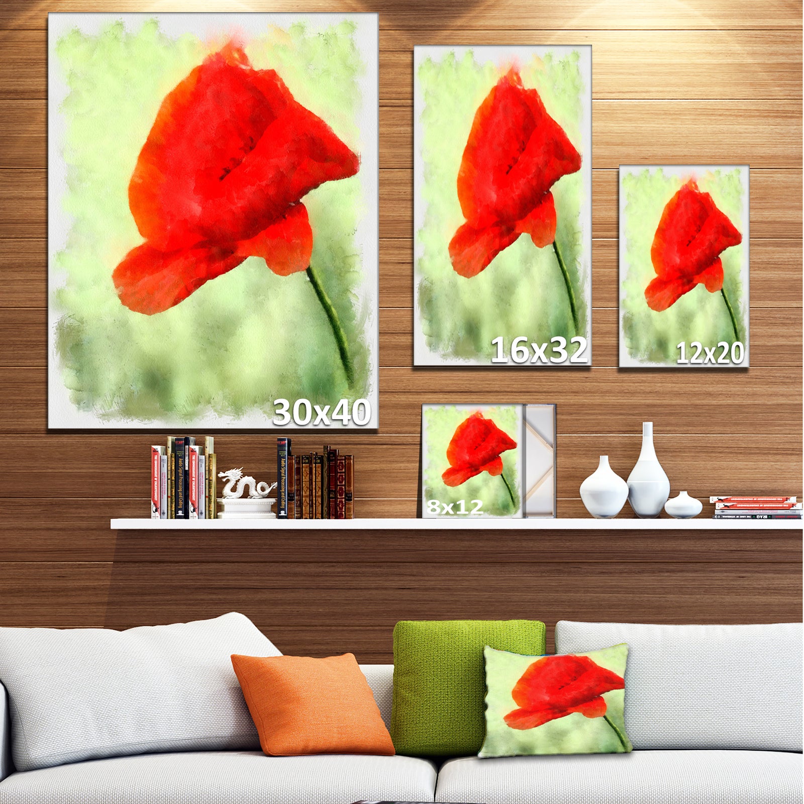Big Red Poppy Flower Watercolor - Flower Canvas Print Artwork